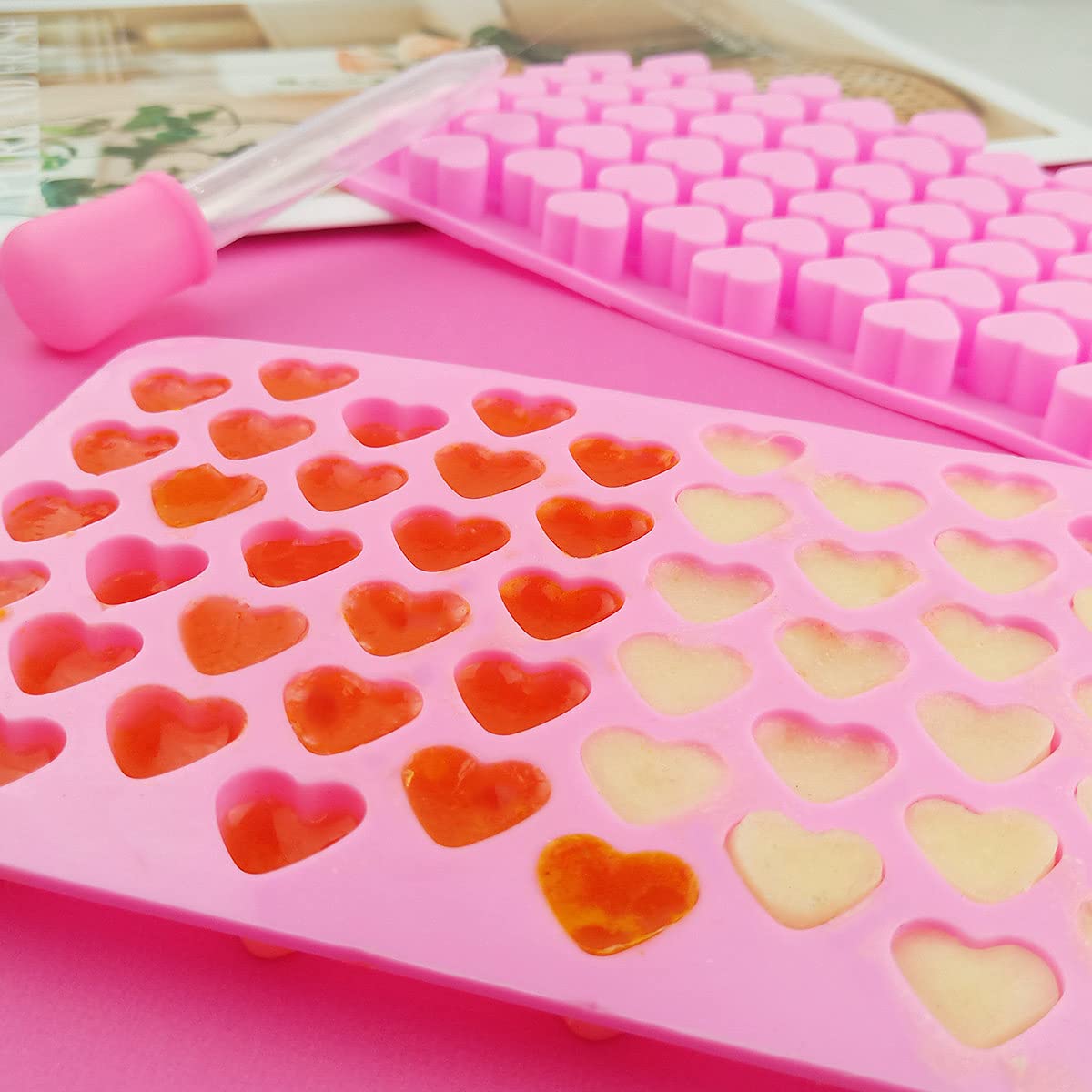 2 Pack Silicone Mini Heart Molds With 2 Droppers Ice Cube Heart Molds Gummy Heart Molds Mini Heart Shape Mold For Baking Silicon